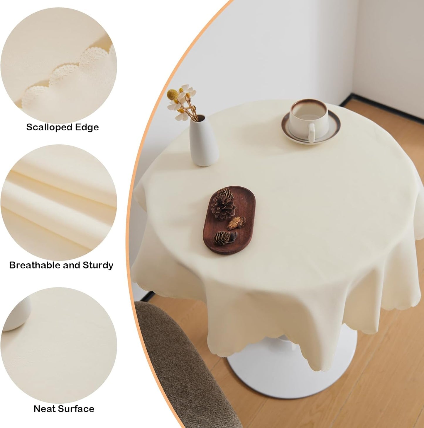 Small Round Beige Tablecloth 36 Inch Polyester Fabric Washable Table Cover Decorative Wrinkle Resistant Solid Color Table Cloth for Dining Party Wedding Camping