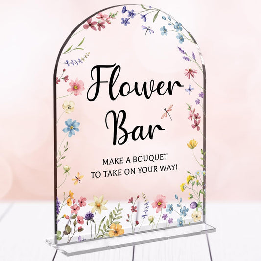 Wedding Sign Decor, Flower Bar Sign, 5x7 Inch Arch Acrylic, Wedding Sign for Reception & Event Party, Bridal Shower Decorations, Wedding Table Sign Accessories for Anniversary And Event (Flower)