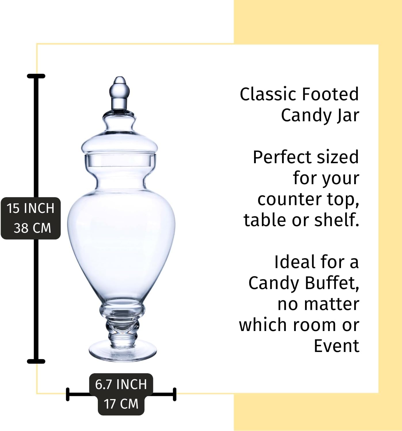 Diamond Star Large Clear Glass Apothecary Jars, Gourd Shape Candy Buffet Display, Elegant Storage Jar, Decorative Wedding Candy Organizer Canisters (Height: 15" Body: 6.7")