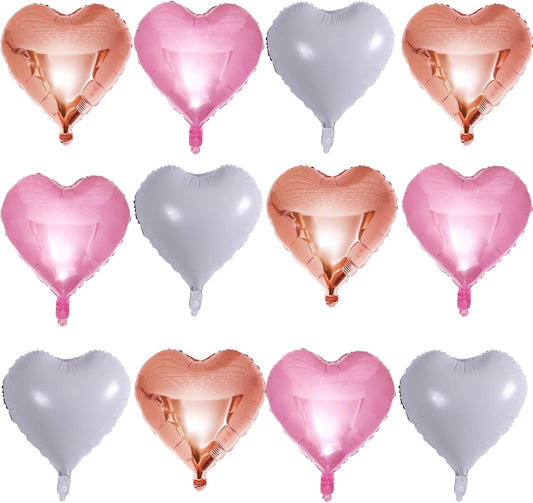 Rose Gold Heart Shaped balloons Pack of 12,18 Inch White Love Valentine Balloons Pink Heart Romantic Balloons For Valentines Day Propose Marriage Wedding Bridal Shower Engagement Party Decorations