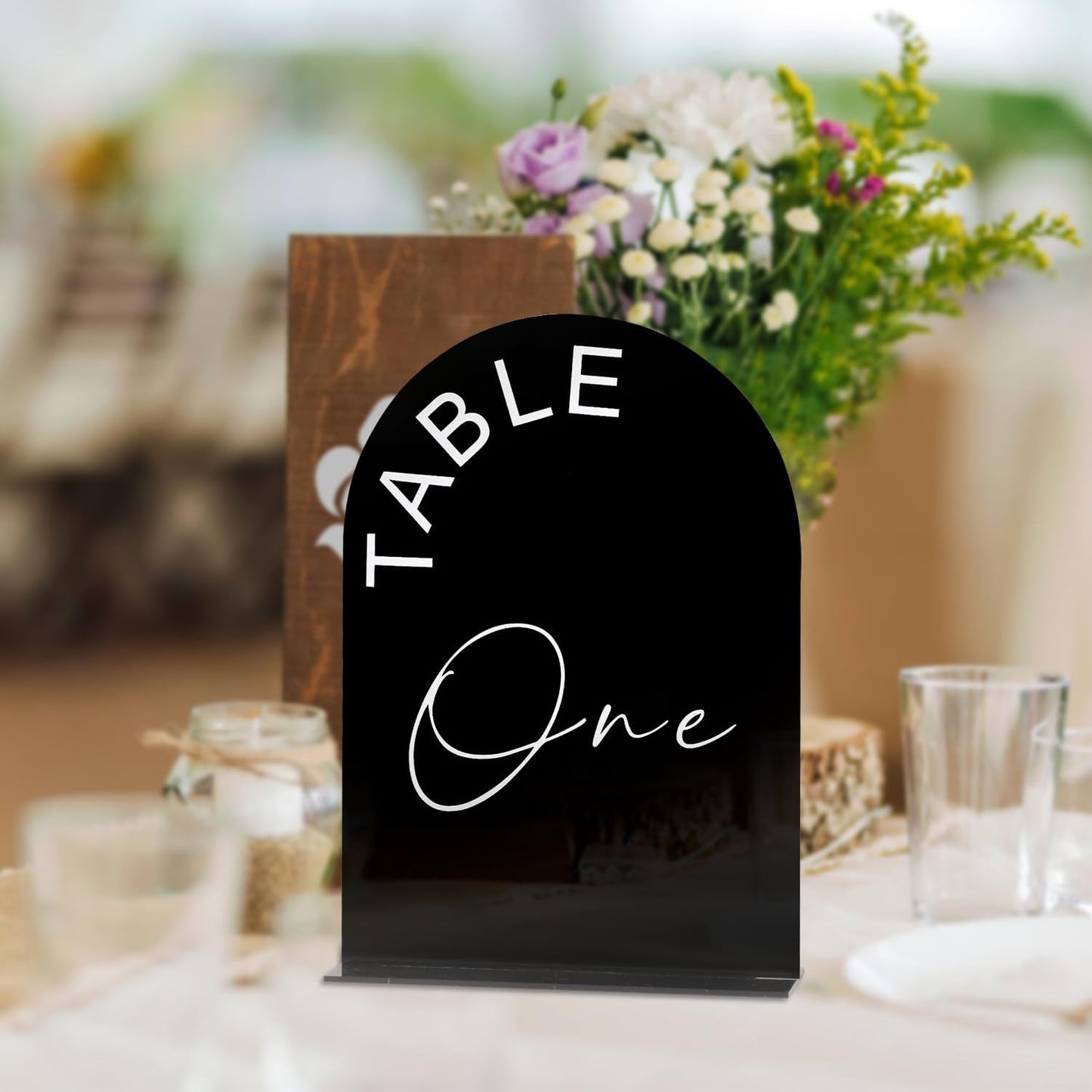 Black Arch Wedding Table Numbers 1-15 with Stands, 5x7 Inch Acrylic Arch Sign with Holder for Wedding Reception Table Centerpiece Decoration