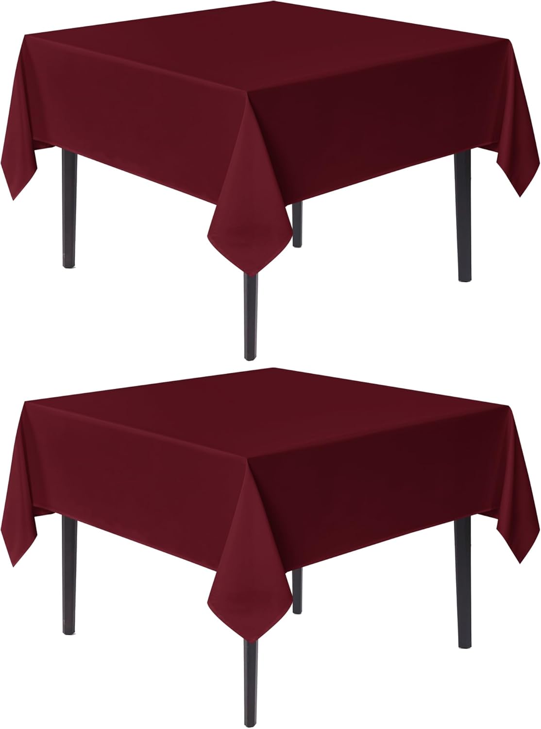 sancua Square Tablecloths 85x85 Inch Burgundy, 2 Pack - Fabric Table Cloth for Square or Round Tables, Washable Polyester Table Cover for Christmas Dinner, Holiday Party, Decorative Display Tables
