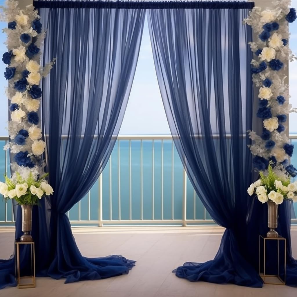 20ft X 10ft Navy Blue Tulle Backdrop Curtain for Parites, Sheer Backdrop Curtains Fabric Drapes for Wedding Ceremony Arch Party Stage Decorations