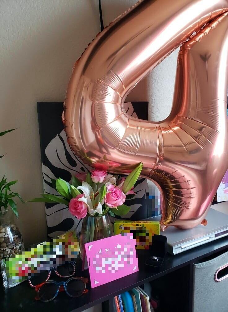 40 Inch Rose Gold Large Number 4 Balloons, Giant Foil Number Four 14 24 34 40 44 Balloons, Rose Gold Mylar Big Balloon for Anniversary Graduation Decorations