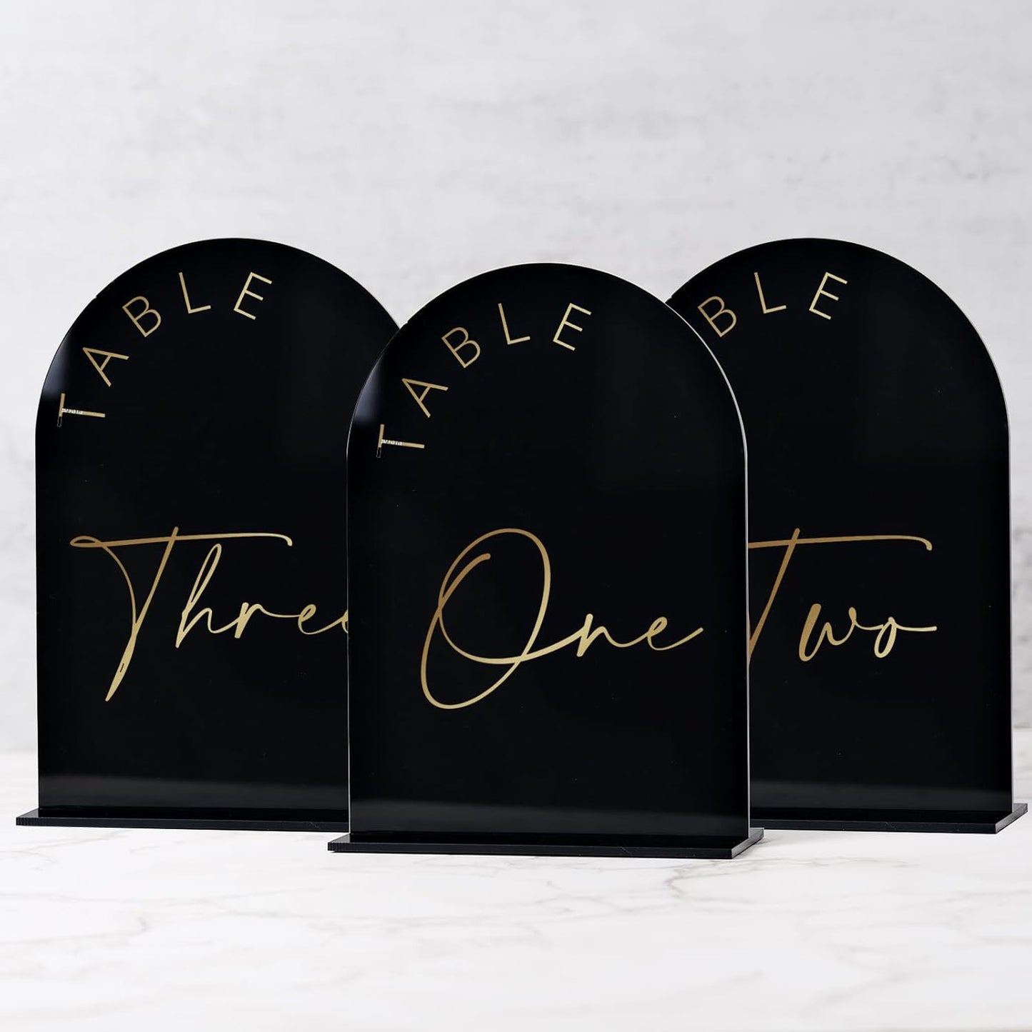 Black Arched Wedding Table Numbers 1-10 with Stands, 5x7 Inch Black Arch Acrylic Sign with Gold Letters, Acrylic Table Numbers for Wedding Reception
