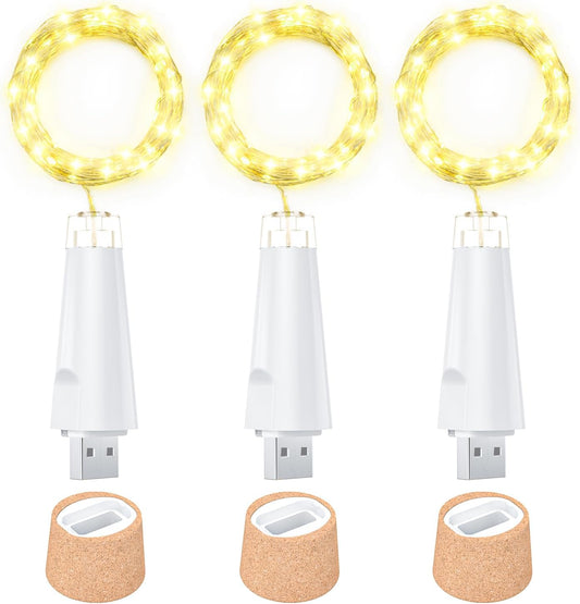 USB Bottle Lights Rechargeable Wine Bottle Fairy Lights Cork LED String Lights 20 LEDs Copper Wire for Table Party DIY Decor