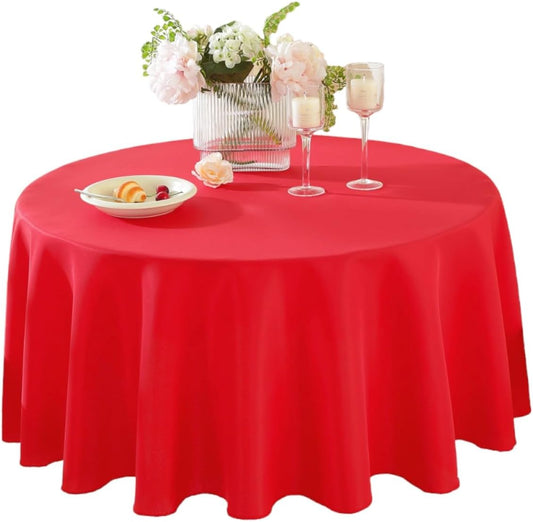 Craft And Party Round Tablecloth, 108 Inch Red Tablecloth, Polyester Fabric Washable Table Cloth for Home, Party, Wedding or Restaurant Use.