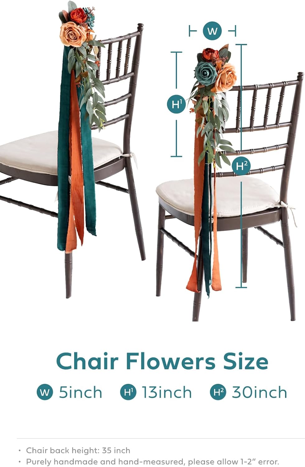 Ling's Moment 8pcs Wedding Artificial Aisle Pew Flowers Chair Decorations Arrangements with Chiffon Ribbons Burnt Orange for Ceremony Chair Back Floral Decor Reception Church Party Outdoor