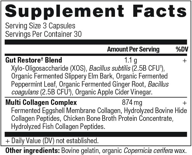 Ancient Nutrition Collagen Pills with Probiotics for Gut Health, Multi Collagen Capsules Gut Restore 90 Ct, Supports Gut, Joints, Hair & Nails, Gluten Free, Paleo and Keto Friendly