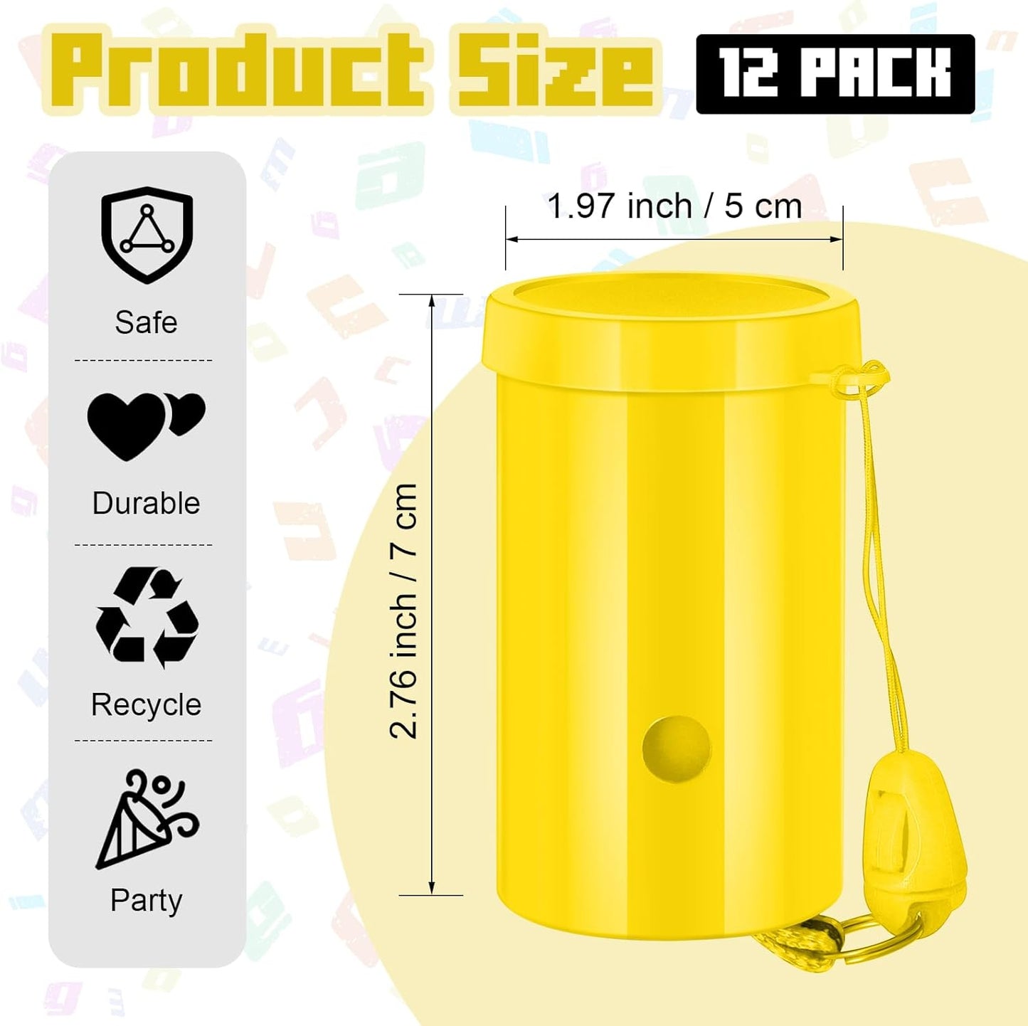 12 Pcs Mini Air Horns 3 Inch Noisemakers for Sporting Events Parties Celebrations Loud Noise Maker Blow Horn Noise Whistle with Lanyard for Birthday Party Celebrations Goodie Fillers(Yellow)