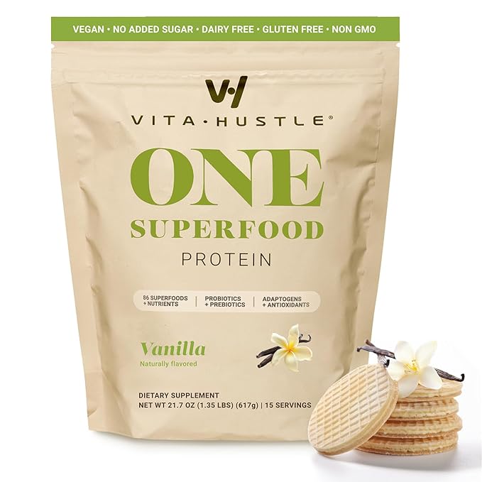 VitaHustle ONE Meal Replacement Shake - Plant Based Protein Powder by Kevin Hart - Vegan, Meal Replacement Powder with Superfoods, Vitamins, Adaptogens & Probiotics -Vanilla Flavor, 15 Servings