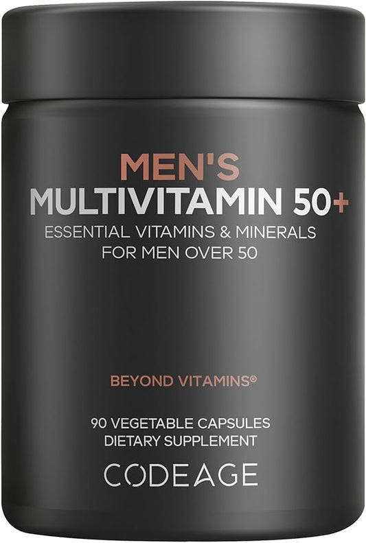 Codeage Men's Multivitamin 50+ Supplement - Essential Vitamins for Men Over 50 Years Old, Minerals, CoQ10, Turmeric, Saw Palmetto, Maca, Panax Ginseng, Probiotics & Botanicals - Non-GMO - 90 Capsules