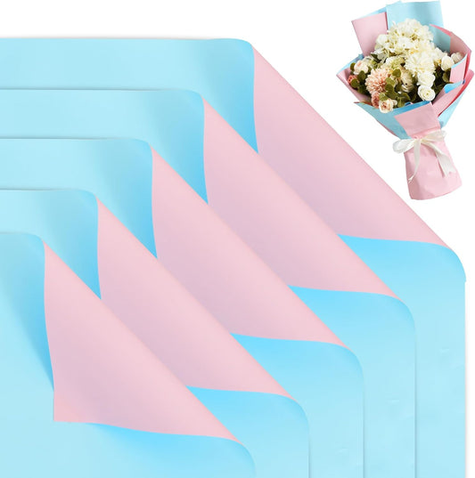 BEISHIDA 20Pcs Baby Blue and Baby Pink Double Sided Floral Wrapping Paper Matte Waterproof Flower Bouquet Wrapping Paper for Floral Wrap Florist Packing Supplies Valentine's Christmas Gift Wrapping