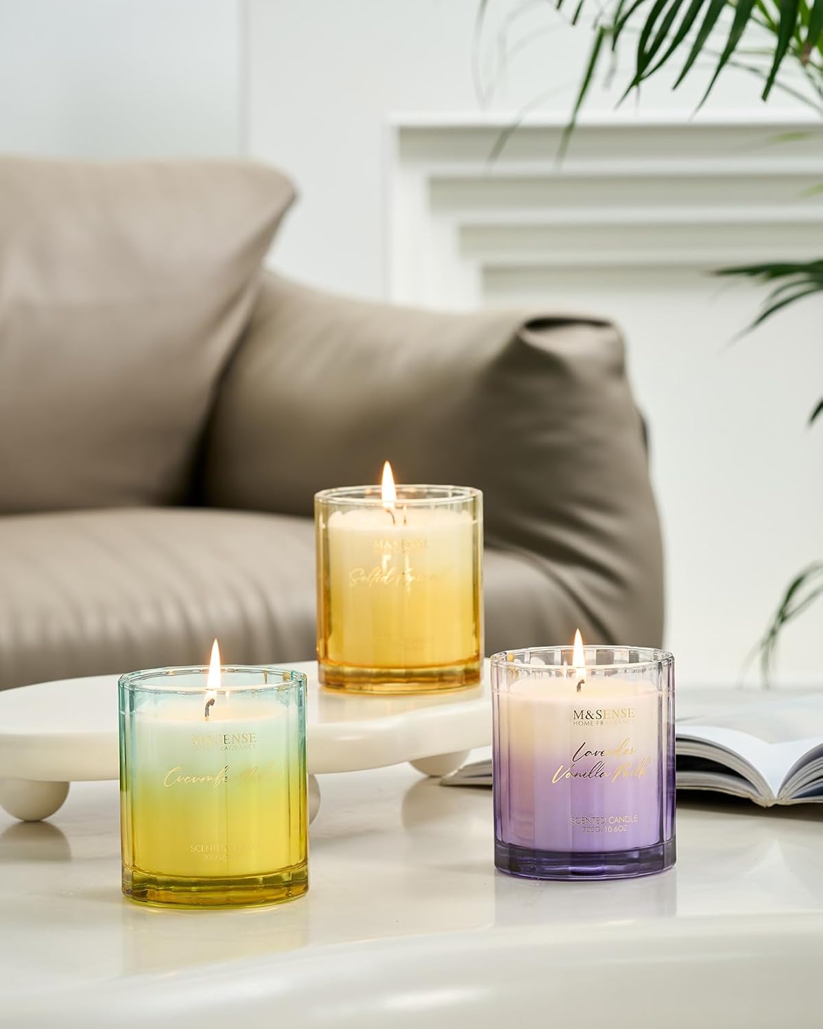 M&SENSE Lavender Vanilla Scented Candle - 10.6oz Natural Soy Wax Non Toxic 60-Hour Burn in Glass Jar, Aromatherapy Candle for Relaxation, Housewarming Gifts for Women, Family & Friends