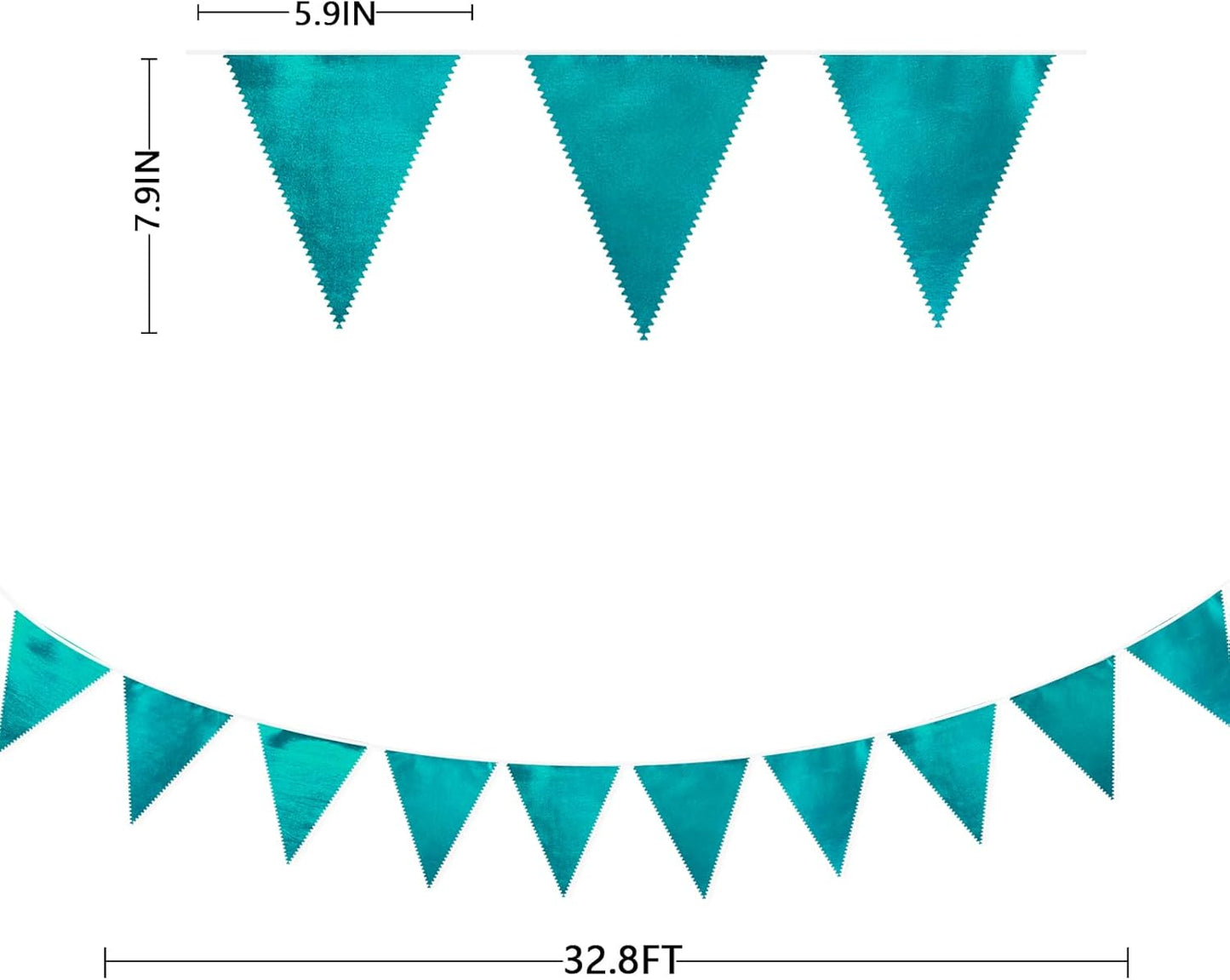 Teal Aqua Blue Triangle Pennant Banner Dark Metallic Fabric Flag Bunting Garland for Birthday Baby Shower Bridal Shower Graduation Wedding Holiday Retirement Mermaid Party Decorations Supplies