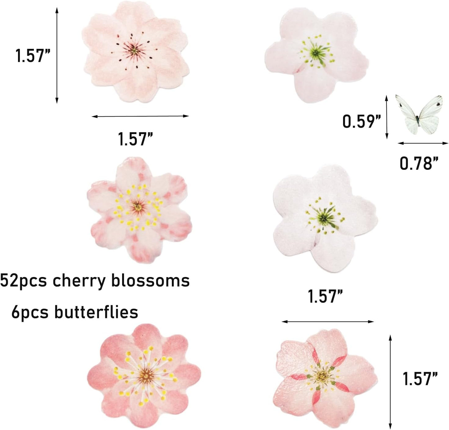 58 PCS Edible Cherry Blossoms Butterfly Cupcake Toppers Flowers Cake Decorations Wafer Paper Flowers Cupcake Topper for Baby Shower Kids Birthday Party Decorations Supplies Colorful