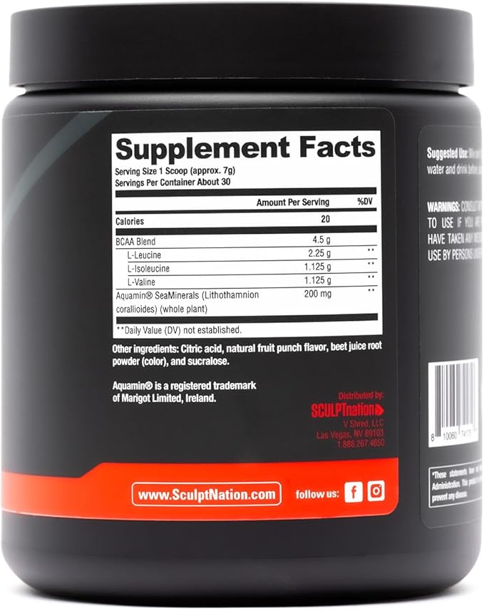 Sculpt Nation by V Shred BCAA Powder - Powerful Amino Acids Blend to Support Recovery and Endurance, Branch Chain Essential Amino Acids, Fruit Punch - 30 Servings