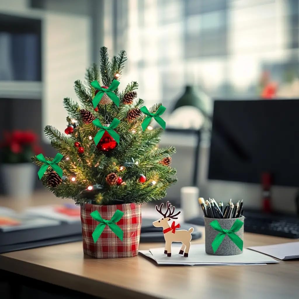 60pcs 1.7" Mini Green Ribbon Bows Decor – Small DIY Satin Bows for Crafts, Little Bows for Gift Wrapping, Tiny Bow Stickers for Note Card Bow Baby Shower Cake and Candle Decorations