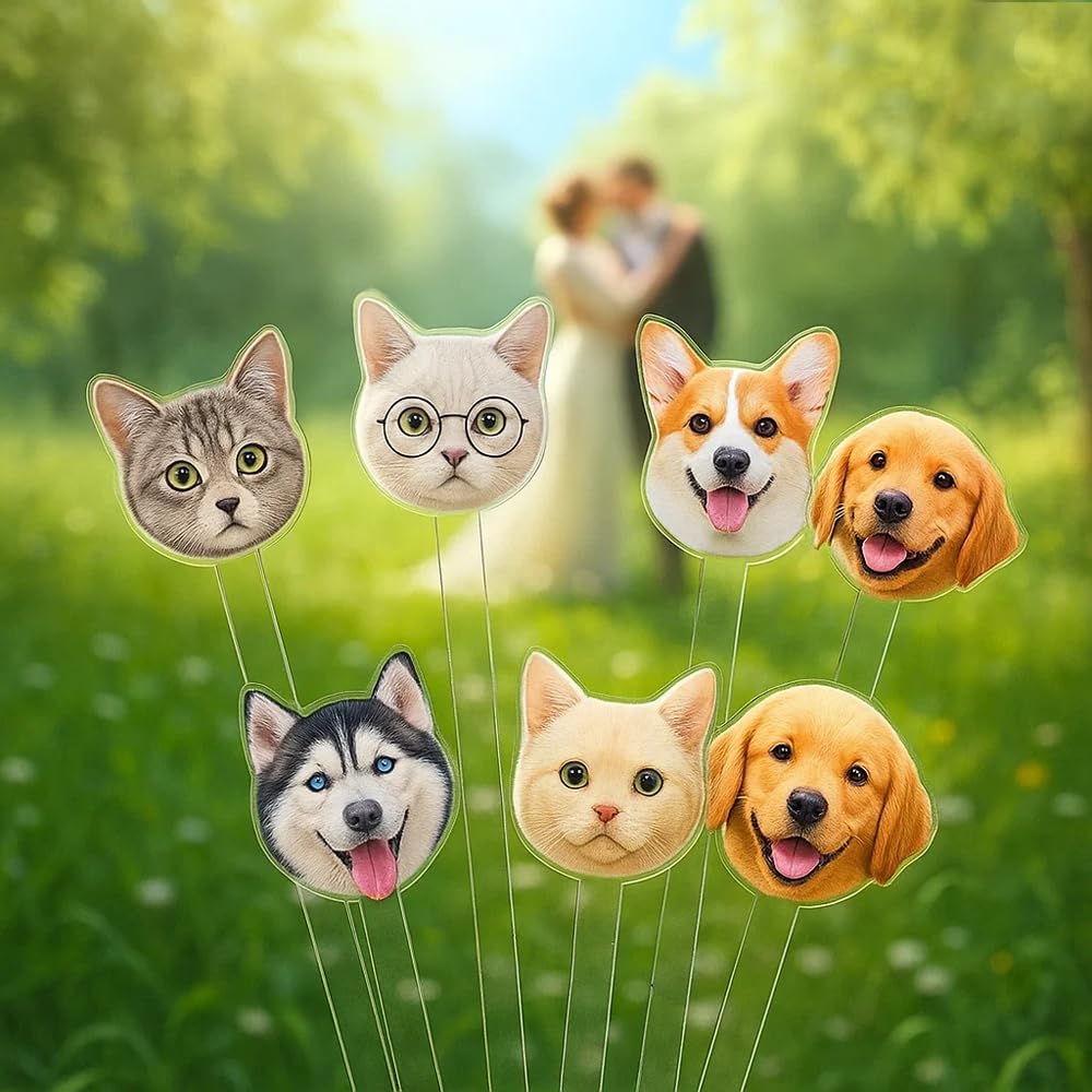 Custom 50 Pcs Double-Sided Wedding Pet Stir Sticks, Personalized Dog Cat Head Acrylic Cocktail Stirrers, Custom Your Photo Stir Sticks, Decor Birthday, Retirement, Bachelorette Parties