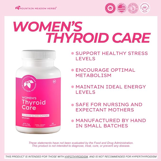 Mountain Meadow Herbs Women's Thyroid Care - Natural Herbal Supplement for Thyroid Function, Hormone Balance & Wellness 120ct