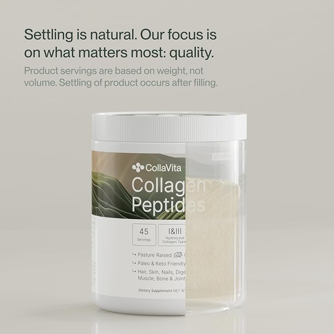 Collagen Peptides Powder Grass-Fed Pasture-Raised Hydrolyzed Collagen Powder, Type I & III Hair, Nails, Skin and Joints, Non-GMO, Paleo & Keto, Unflavored, 10 Fl oz. 30 Servings