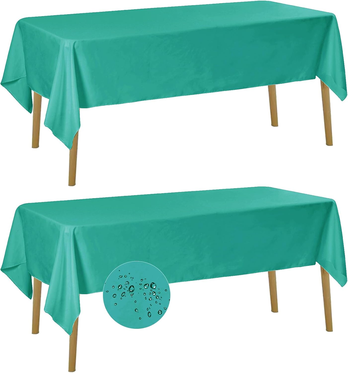 Fokitut 2 Pack Waterproof Rectangle Tablecloth, 60x120 Inch,Stain Resistant and Wrinkle Polyester Table Cloth, Fabric Table Cover for Kitchen Dining, Wedding, Party, Holiday Dinner-Turquoise