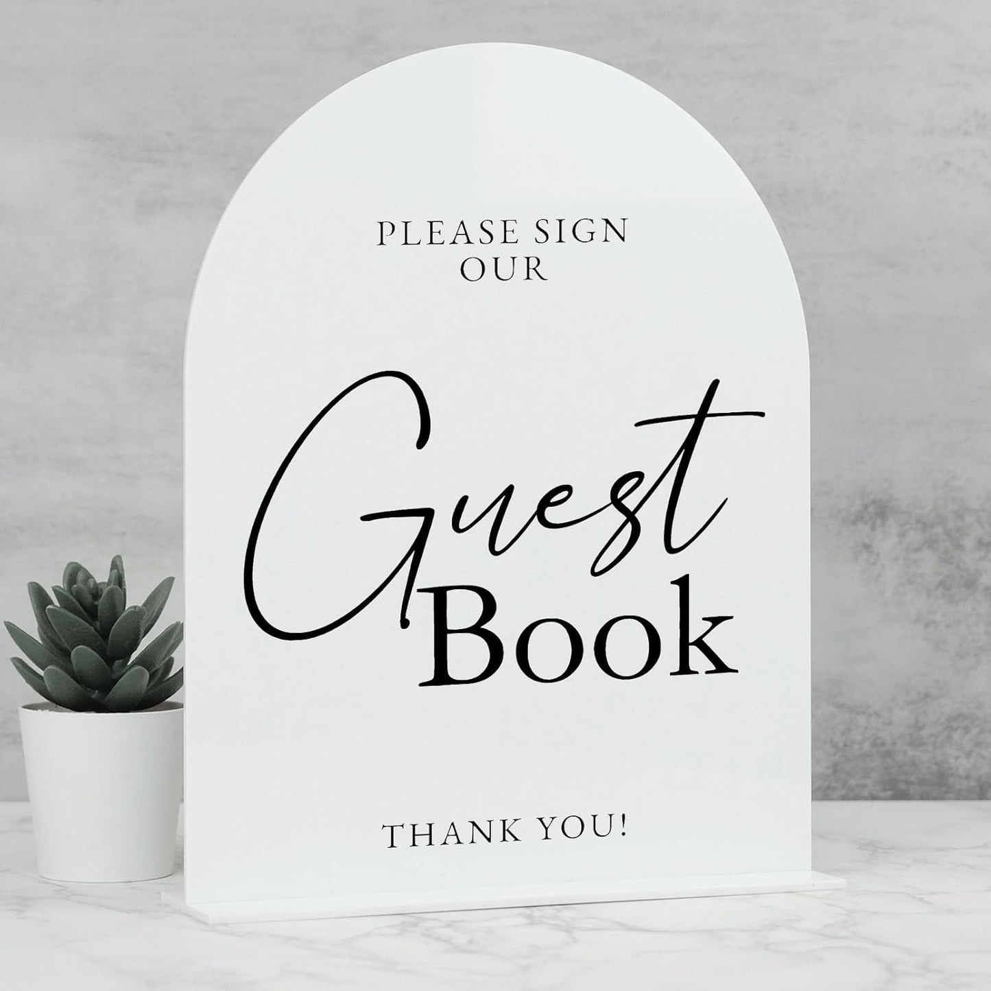 White Arch Acrylic Wedding Sign- 8"x10" Guest Book Sign and Base,1/8" Thick | Modern Calligraphy Arched Acrylic Table Sign for Wedding & Event Party