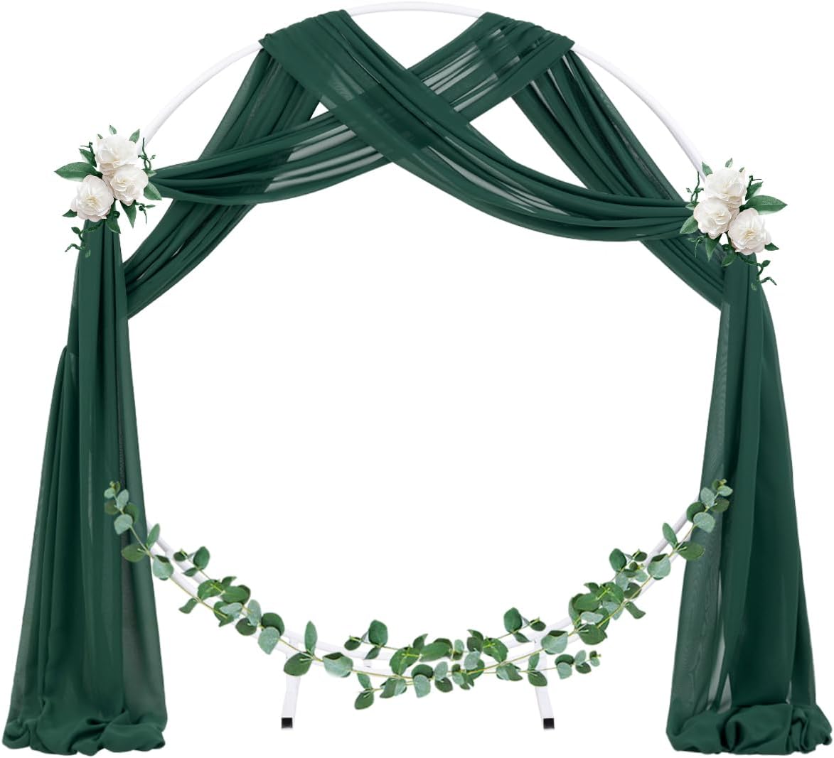 Socomi Wedding Arch Draping Fabric 2 Panels 29" x 19Ft Emerald Green Sheer Chiffon Curtain Drapes 6 Yards for Wedding Ceremony Birthday Party Decoration