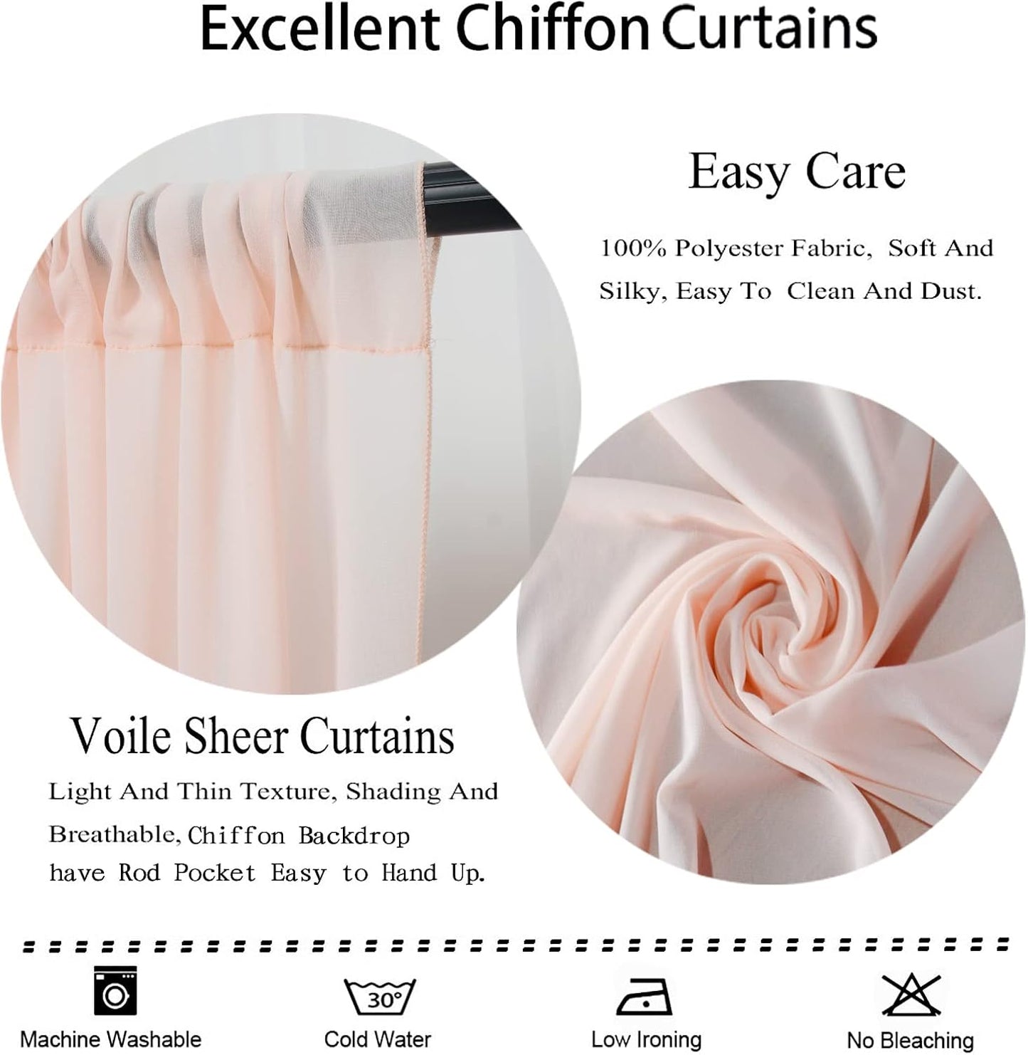 DUOBAO Peach Chiffon Backdrop Curtain-2 Panels 29"x120" Wedding Chiffon Backdrop Drapes Polyester Chiffon Fabric Drapes Birthday Backdrops Voile Window Curtain Photography Backdrop (29''x120''x2pcs)
