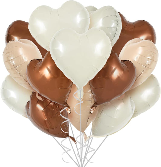 TONIFUL 30Pcs 18 Inch Cream White Heart Balloons Light Brown Coffee Foil Balloons Decoration for Thanksgiving Birthday Valentine's Day Wedding Bridal Shower Anniversary Engagement Party Supplies