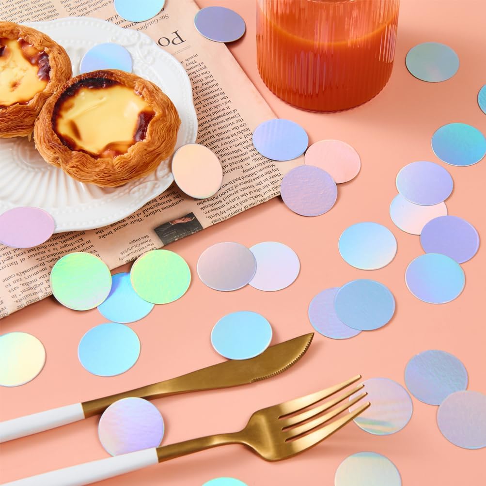 Laser Silver Confetti Holographic Table Decoration for Baby Shower Birthday Wedding Graduation Eid Ramadan Theme Party, 1.2 inch in Diameter, 200 Counts