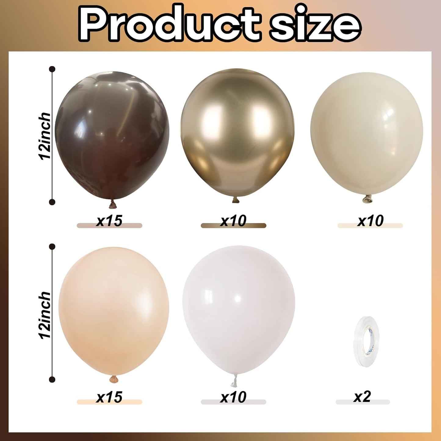 Brown Cream Neutral Balloons, 12 Inch 60PCS Retro Brown Khaki Beige Sand White Balloon, Beige Nude Apricot Balloon for Neutral Bear Bridal Baby Shower Wedding Birthday Party Decorations Supplies