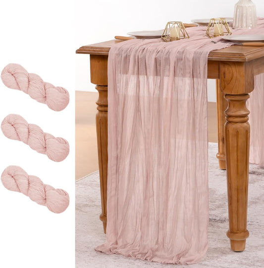 MLMW 3 Pack Pink Cheesecloth Table Runner Boho Gauze Rustic Cheese Cloth Table Runner 160 inch Sheer 13.3ft for Gender Reveal Wedding Party Baby Bridal Shower Birthday