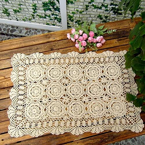Cotton Handmade Crochet lace Table Runners Rectangular Tablecloth Doilies Doily Table Dresser Scarf Décor,19x35Inch,Beige