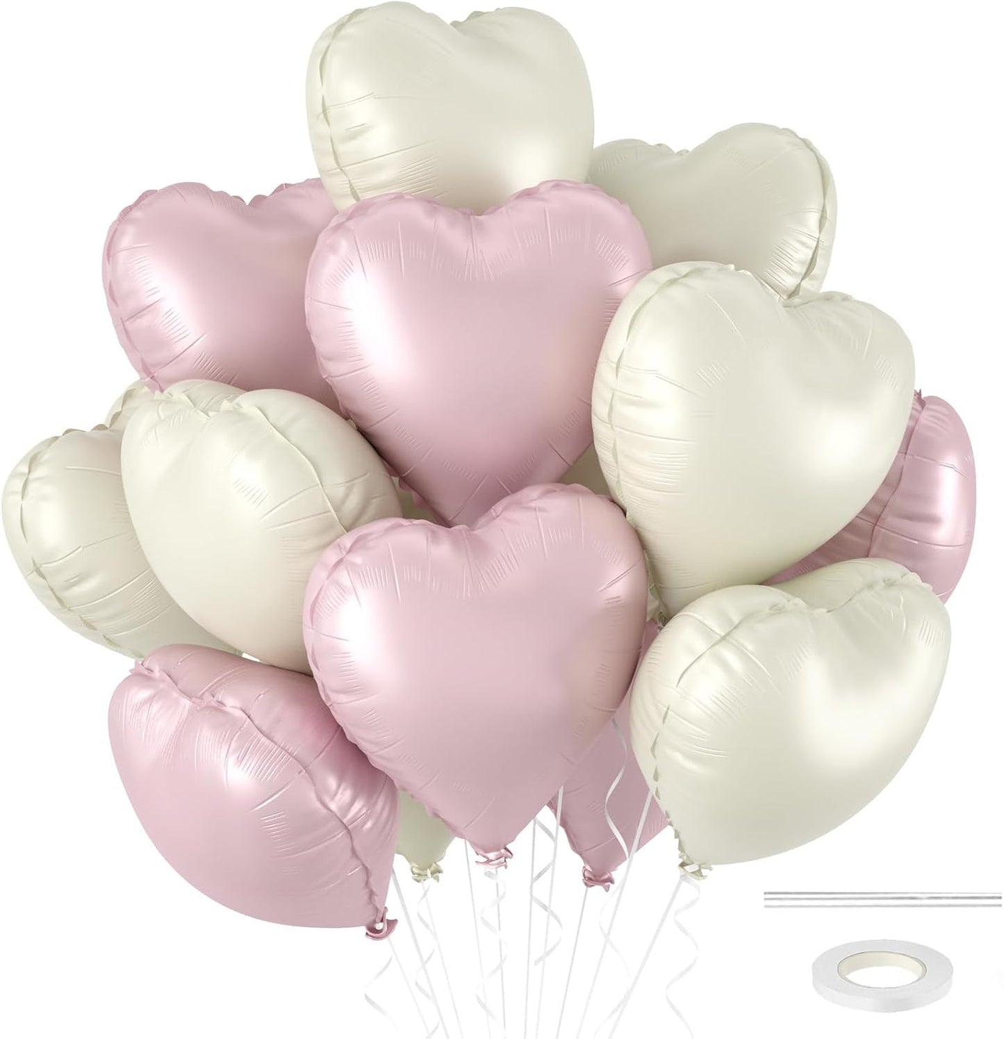 12 Pcs Heart Balloons, 18 inch Pink White Heart Shaped Balloons, Big Foil Helium Balloon, Retro Pink Love Foil Balloon for Wedding Baby Shower Valentine Party Decorations