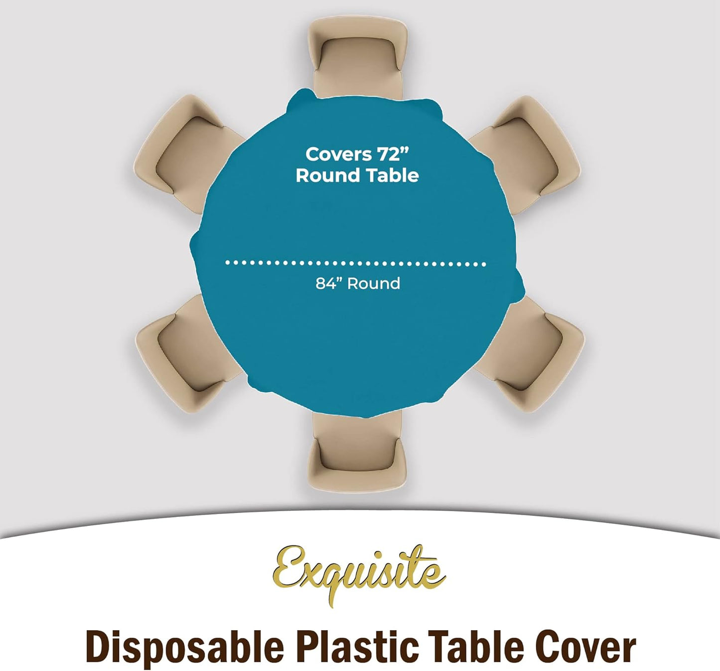 Party Solids Pack Of 12 Premium Plastic Tablecloth 84 Inch Round Table Cover - Turquoise