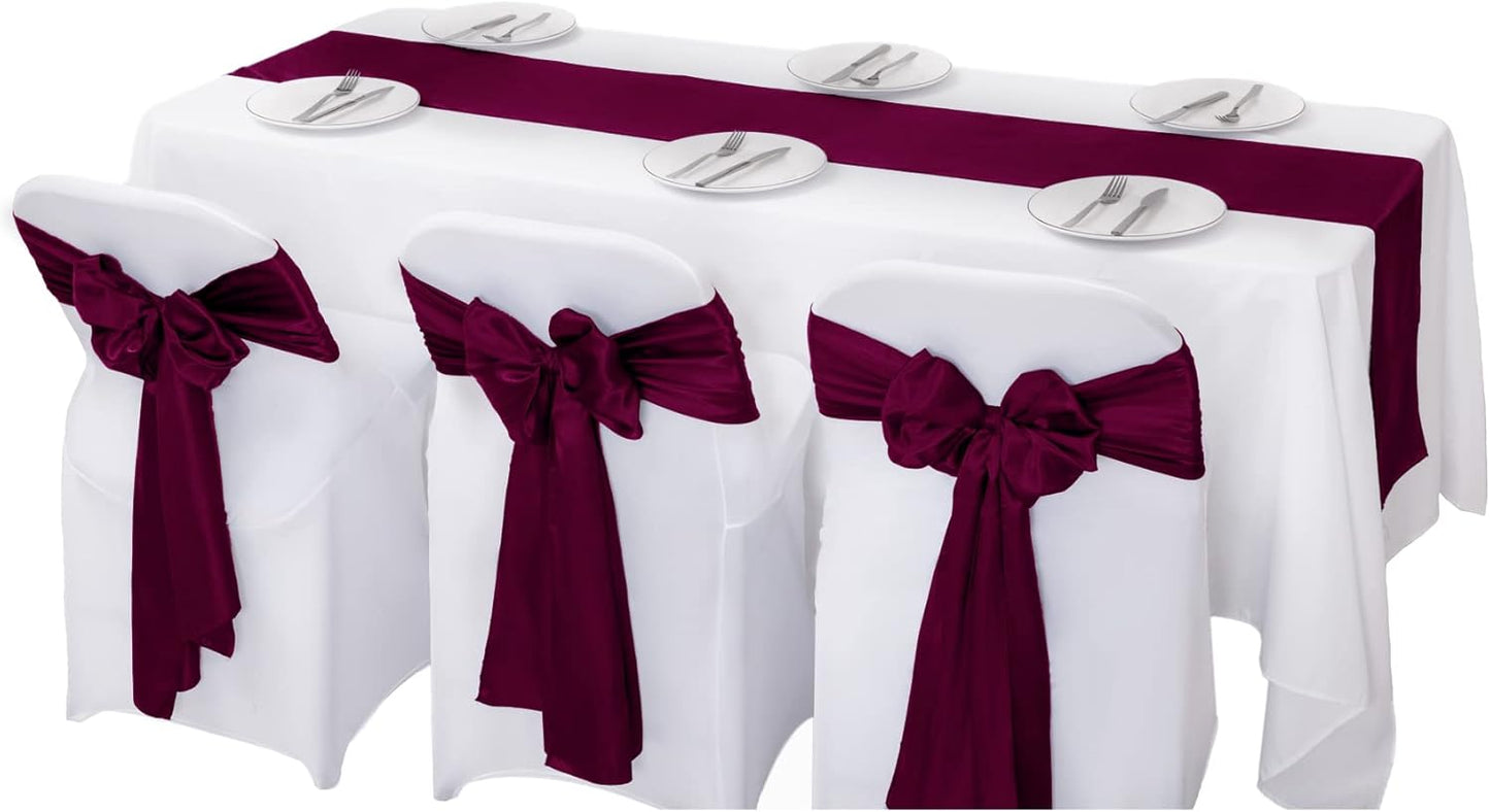 6Pack Table Runner 12 x 108 Inches Satin Silk Table Runner for Wedding, Birthday Party, Banquets, Graduations Decoration, fit Rectange and Round Table-Burgundy