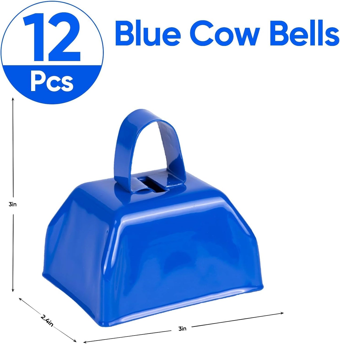 Cow Bells Noise Makers Blue Cheering Bell for Sporting Events: 12 Pcs Metal Cowbells with Handle - Small Loud Bell Bulk Hand Percussion for Football Games Graduation Weddings-Blue