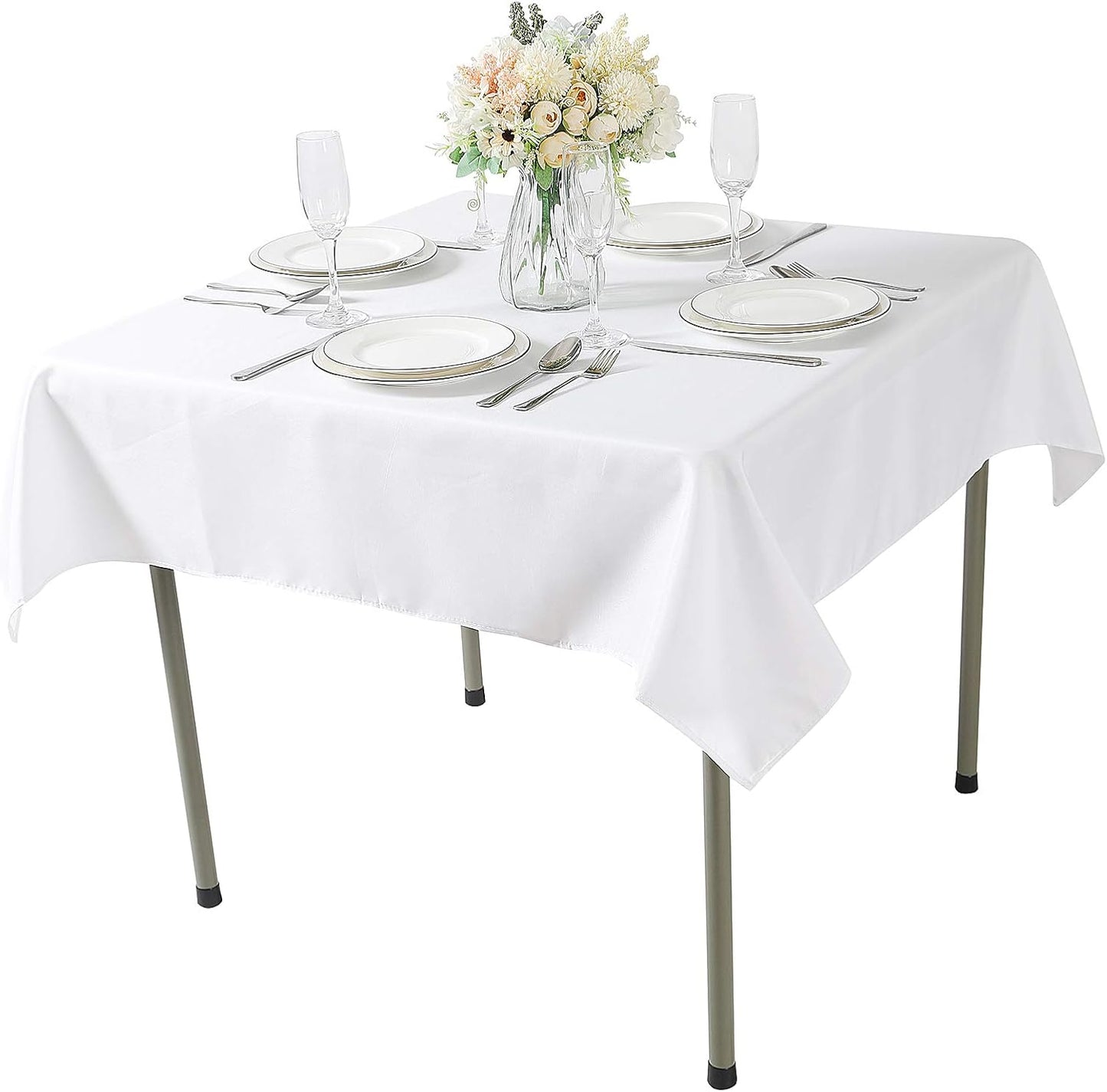Cupuamon Square Tablecloth 52x52 inch Washable Polyester Fabric Table Cloth for Wedding Party Dining Banquet Decoration（52x52,White）