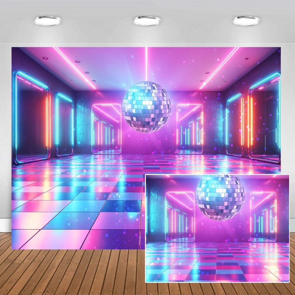 Disco Decorations Backdrop, Retro Glow Party 70s 80s 90s Theme Stage Dance Background Disco Party Decoration, Polyester Banner PartyBackdrop for Birthday Prom Portrait Photo Props 10x8FT