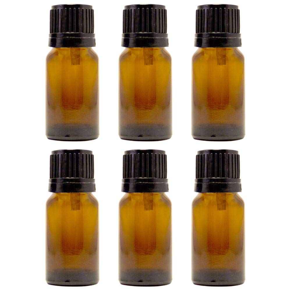 10 ml (1/3 fl oz) Amber Glass Bottle with Euro Dropper (6 Pack)