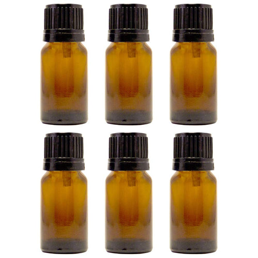10 ml (1/3 fl oz) Amber Glass Bottle with Euro Dropper (6 Pack)