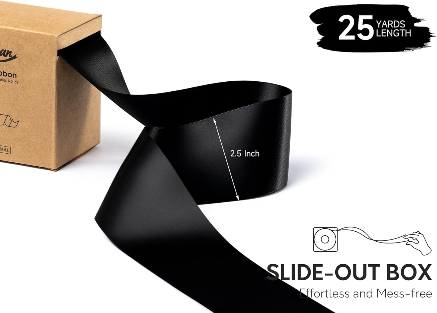 Black Satin Ribbon 2.5 Inch Double-Faced Wide Ribbon 25 Yards for Gift Wrapping Crafts Flower Bouquet Invitations Holiday Decorating