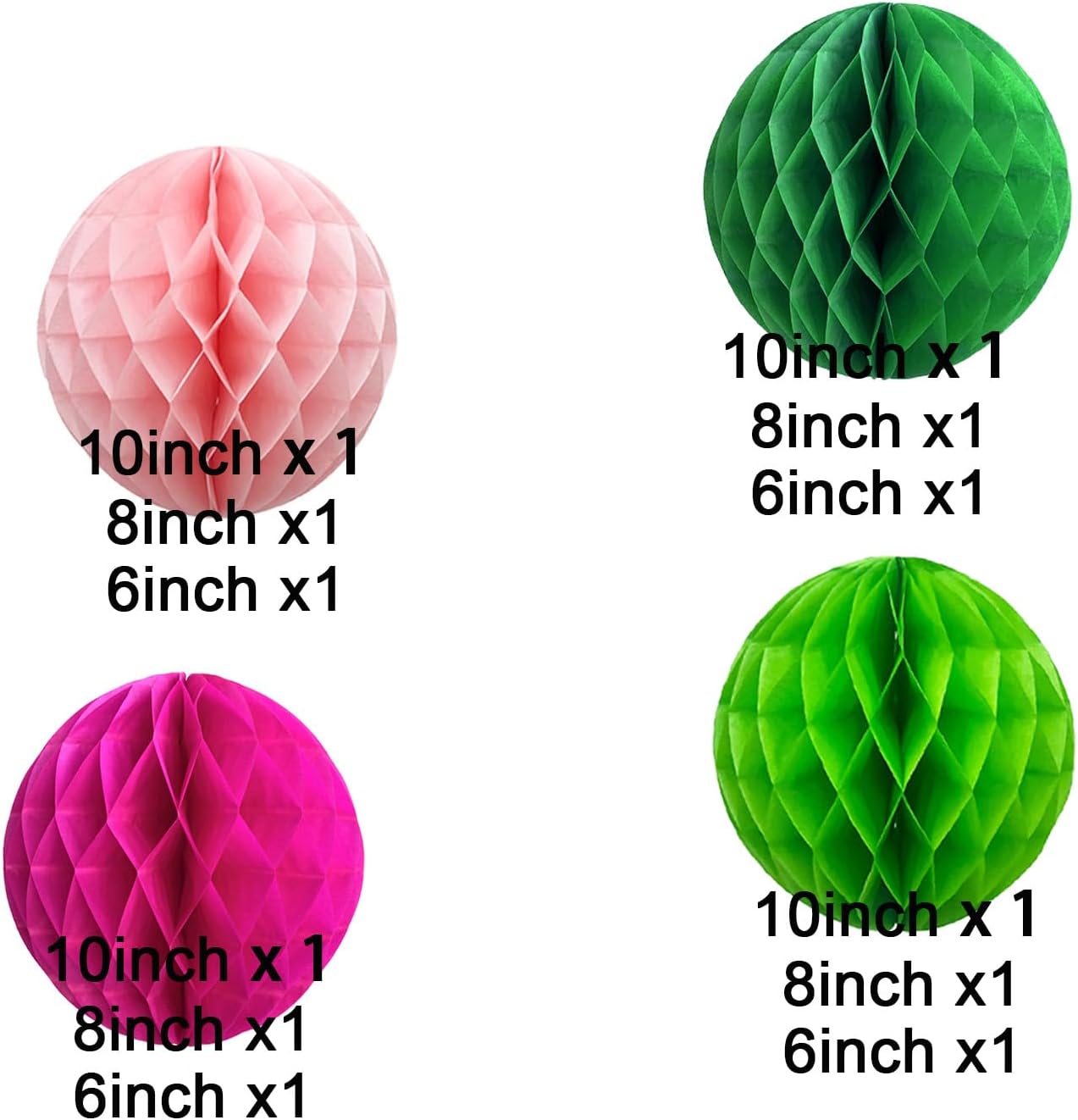 CC wonderland zone 12pcs Hot Pink and Green Paper Honeycomb Balls,6" & 10" Hanging Tissue Pom poms for Birthday Party Decoration