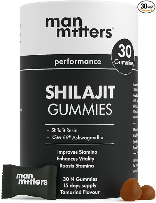 Man Matters Shilajit Gummies Tamarind Flavor - Stamina & Vitality Supplement with Shilajit Resin & KSM-66 Ashwagandha, Purity Tested, 30 N Gummies, 85 gm