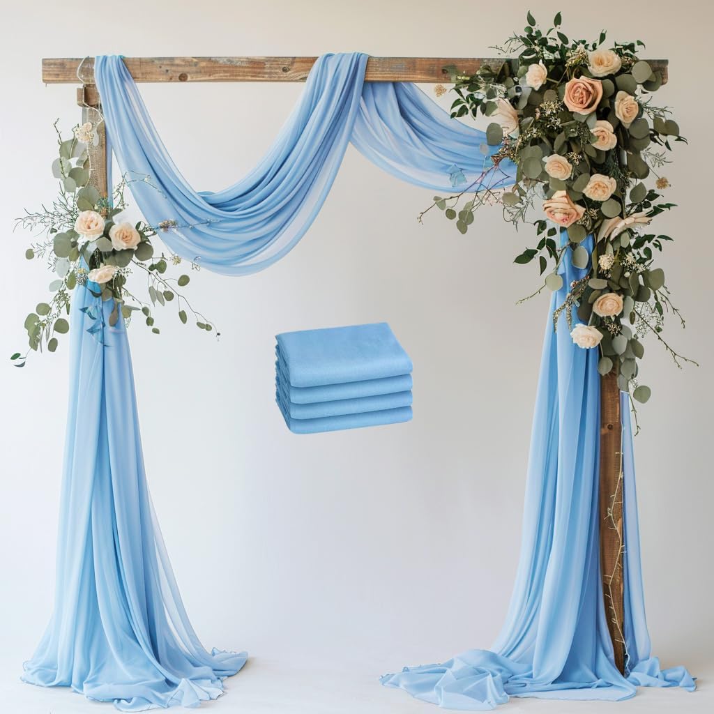 Wedding Arch Draping Fabric 4 Panels 28.7" x 20FT Dusty Blue Sheer Chiffon Backdrop Drapes for Wedding Ceremony Birthday Party Bridal Shower Outdoor Decoration
