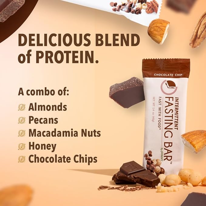 Prolon Fasting Bars | 5g Protein, 7g Fiber | Keto-Friendly, Gluten-Free, Dairy-Free, Plant-Based | Nutrition for Intermittent Fasting | Formulated to Not Break Your Fast | Chocolate Chip (12 Count)