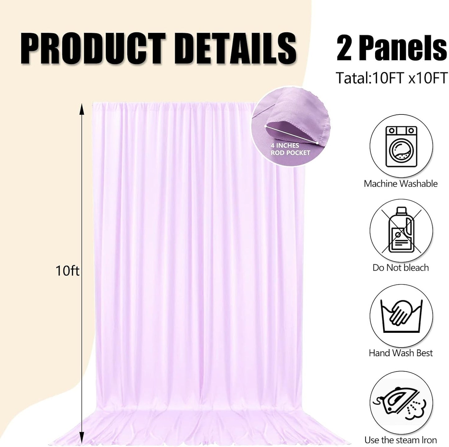 10ft x 10ft Light Purple Backdrop Curtains for Parties, Fabric Satin Background Curtain with Rod Pockets for Weddings, Birthday, Baby Shower, Photography, Graduation Party Backdrop Drapes, 2 Panels