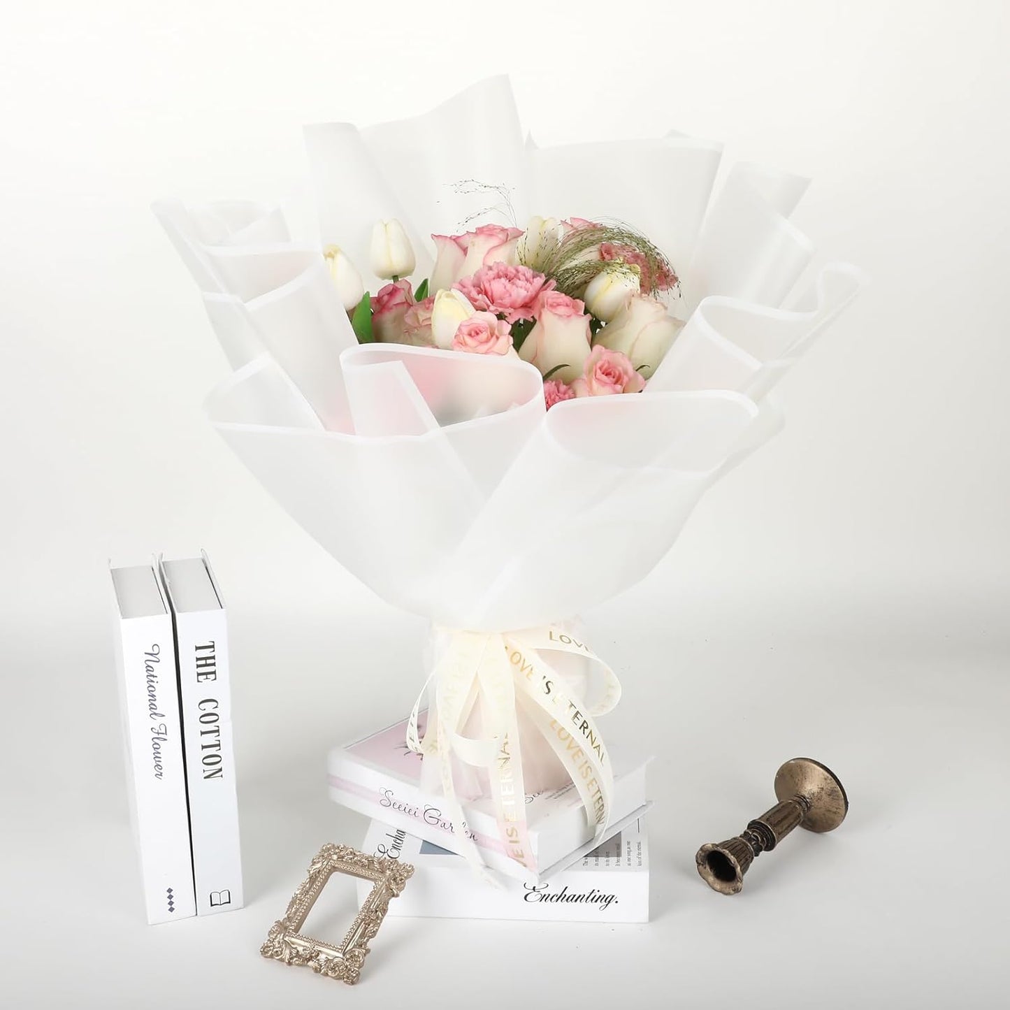 NESCCI 20 Sheet Flower Wrapping Paper - Waterproof Floral Bouquet Wrapping Paper, Florist Supplies Packaging Paper for Wedding Birthday Gift DIY (Translucent White)