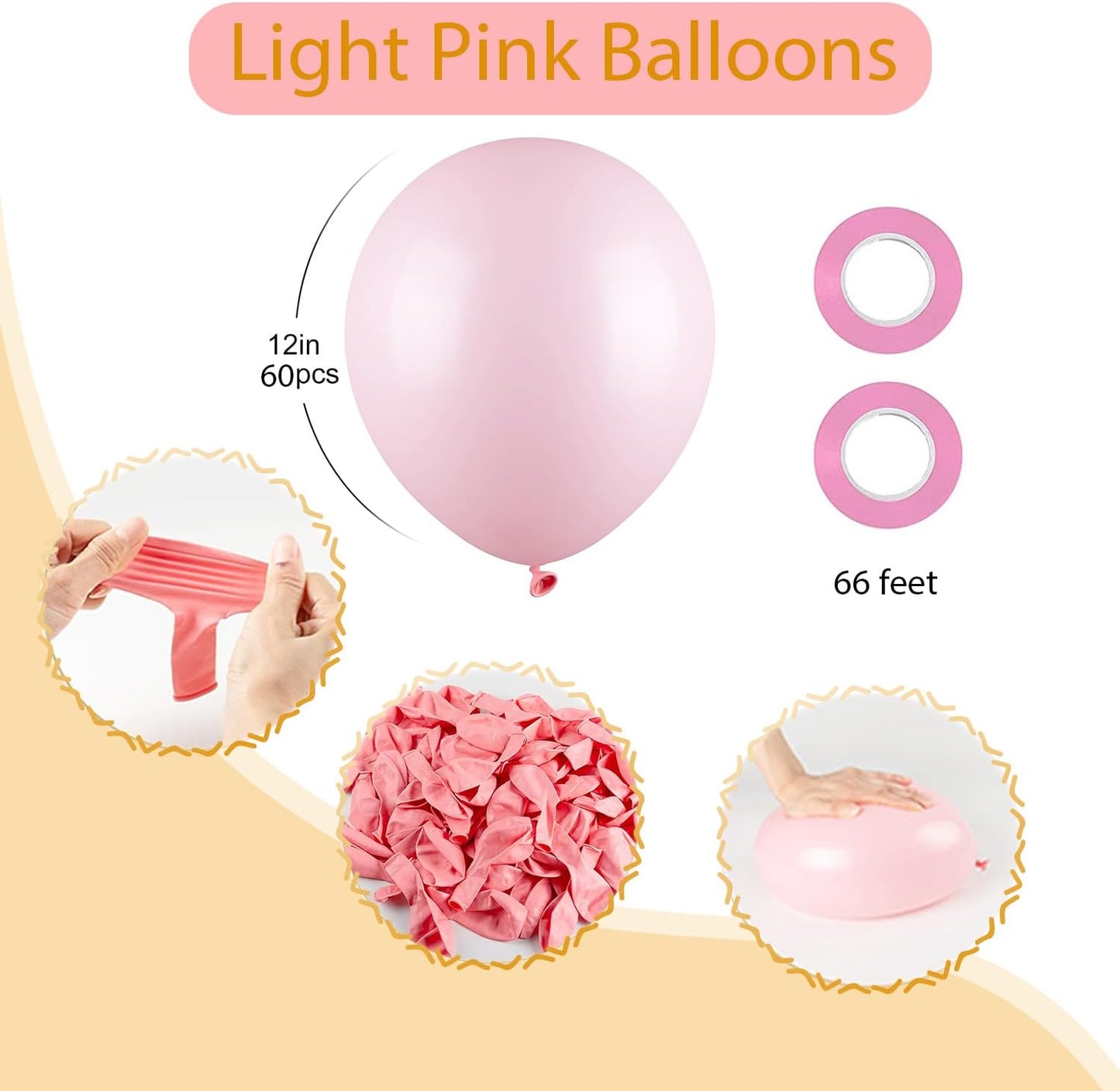 100pcs Pastel Pink Balloons, 12 inch Light Pink Latex Party Balloons Helium Quality for Baby Shower, Wedding, Valentine's Day Party Decoration (with 66ft Ribbon)…